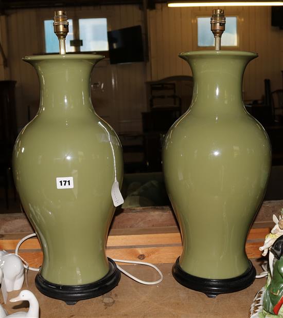 Pair of Celadon table lamps(-)